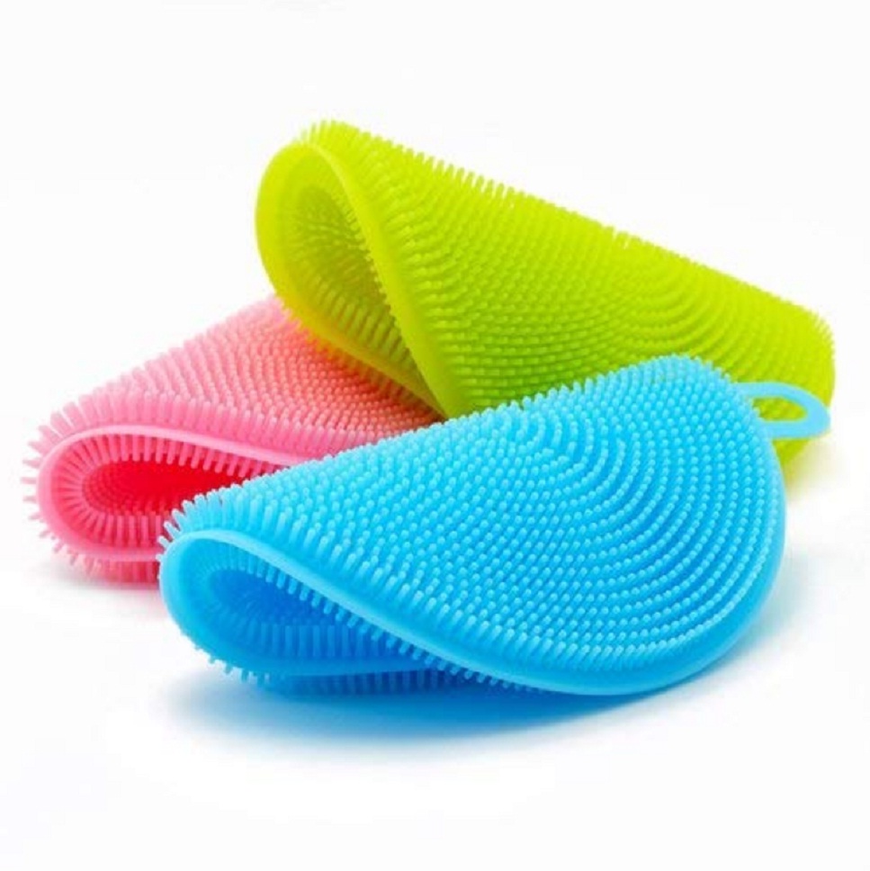 Silicone Scrubber Sponge for Kitchen Non Stick Dishwashing & Fruit and Vegetable Washing Brush Round Scrubber, Random Multi Color, BPA Free Scrub Pad, Scrub Sponge.